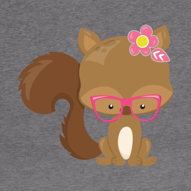 Hipster Squirrel, Squirrel With Glasses, Flowers by Jelena Dunčević